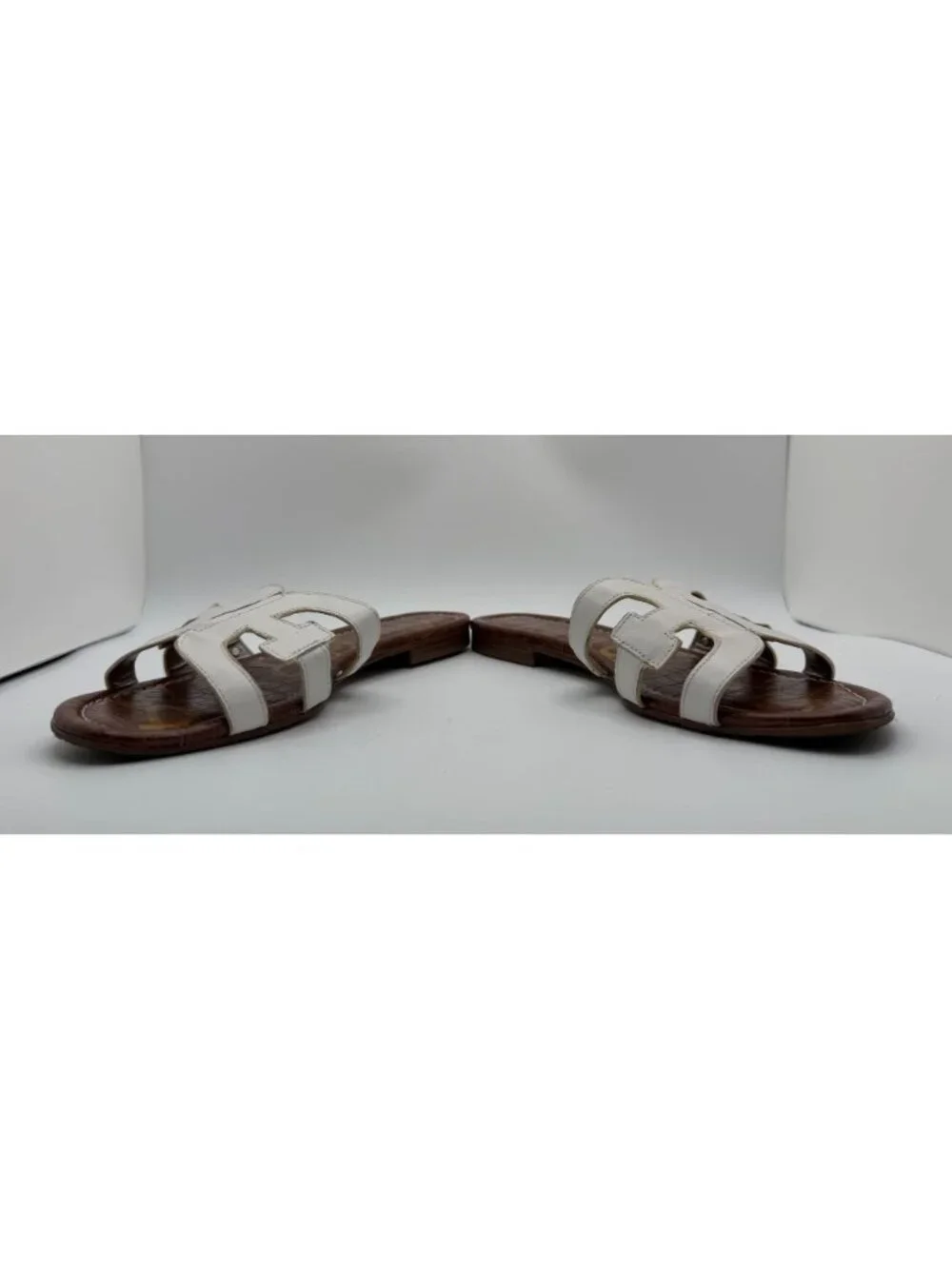 Sam Edelman Bay Slides Sandals White Leather Women Size 9M Cutout Logo Strap